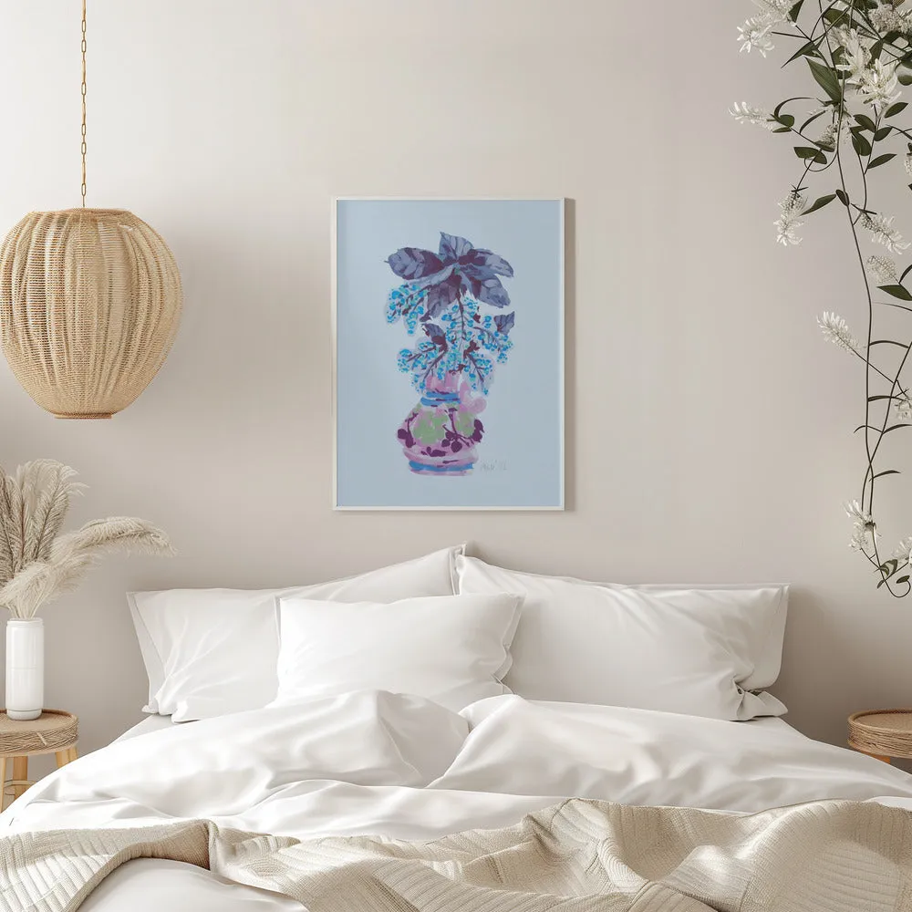 Blooming Vase In Blue - Stretched Canvas, Poster or Fine Art Print