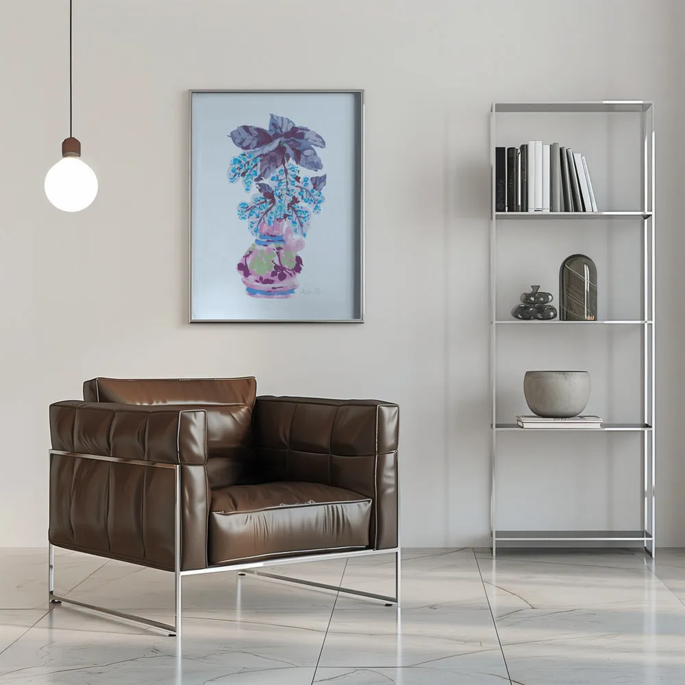 Blooming Vase In Blue - Stretched Canvas, Poster or Fine Art Print