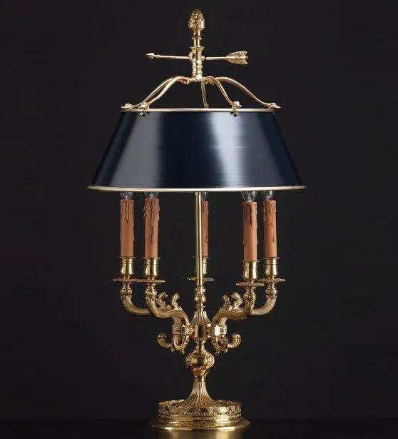 Bouillotte-Style Table Lamp With Asfour Crystals And Black Shade
