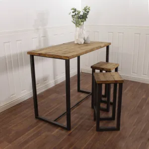 Breakfast Bar Kitchen Worktop Table Solid Wood Stool Set Industrial Reclaimed Butchers Block Island Pine Oak Bench Rustic Steel Metal Seat