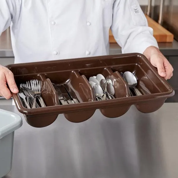 CAMBRO, POLYETHYLENE 4 COMPARTMENT CUTLERY BOX - DARK BROWN