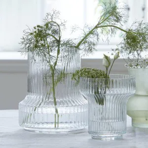 Clear Glass Vertically Grooved Vase 25cm