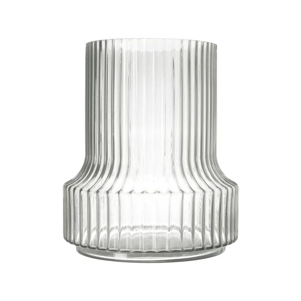 Clear Glass Vertically Grooved Vase 25cm