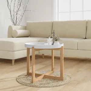 Coffee Table White 53x53x43.5cm Engineered Wood&Solid Wood Pine