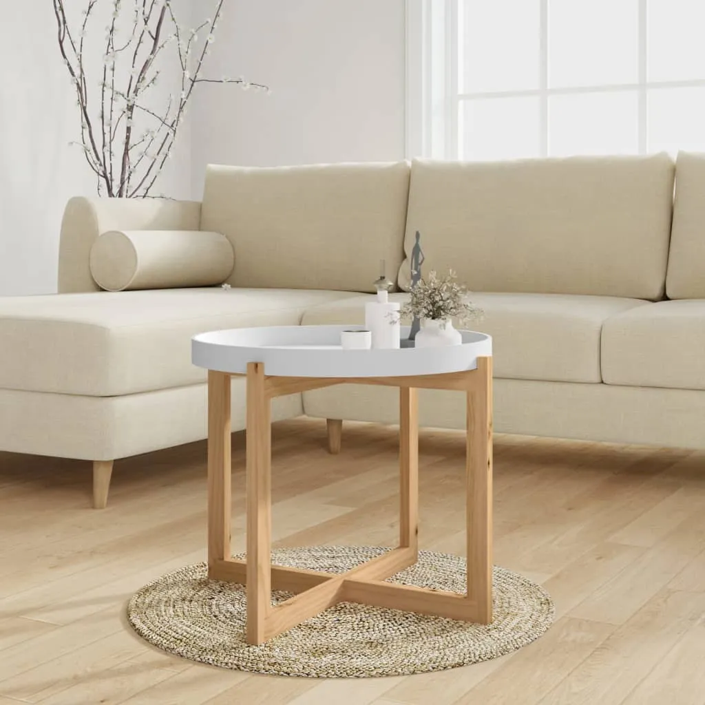 Coffee Table White 53x53x43.5cm Engineered Wood&Solid Wood Pine