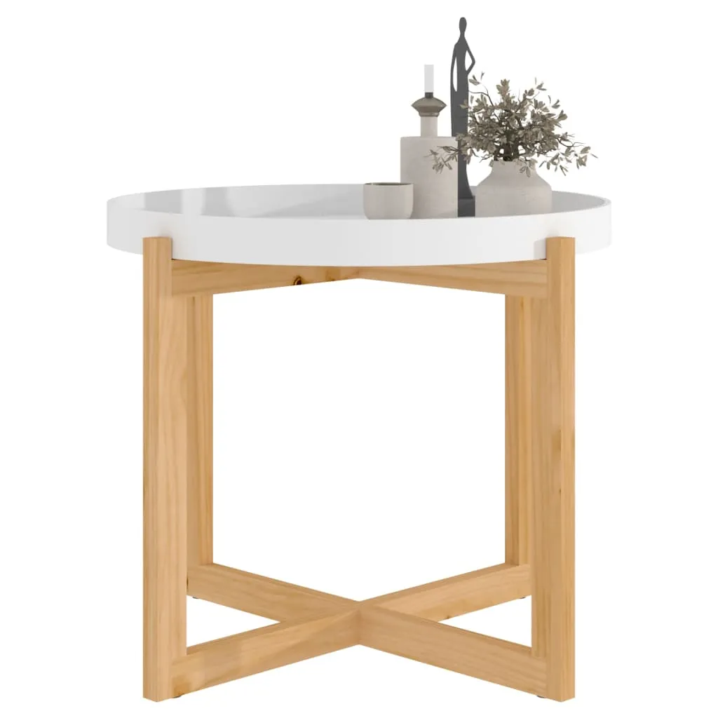 Coffee Table White 53x53x43.5cm Engineered Wood&Solid Wood Pine