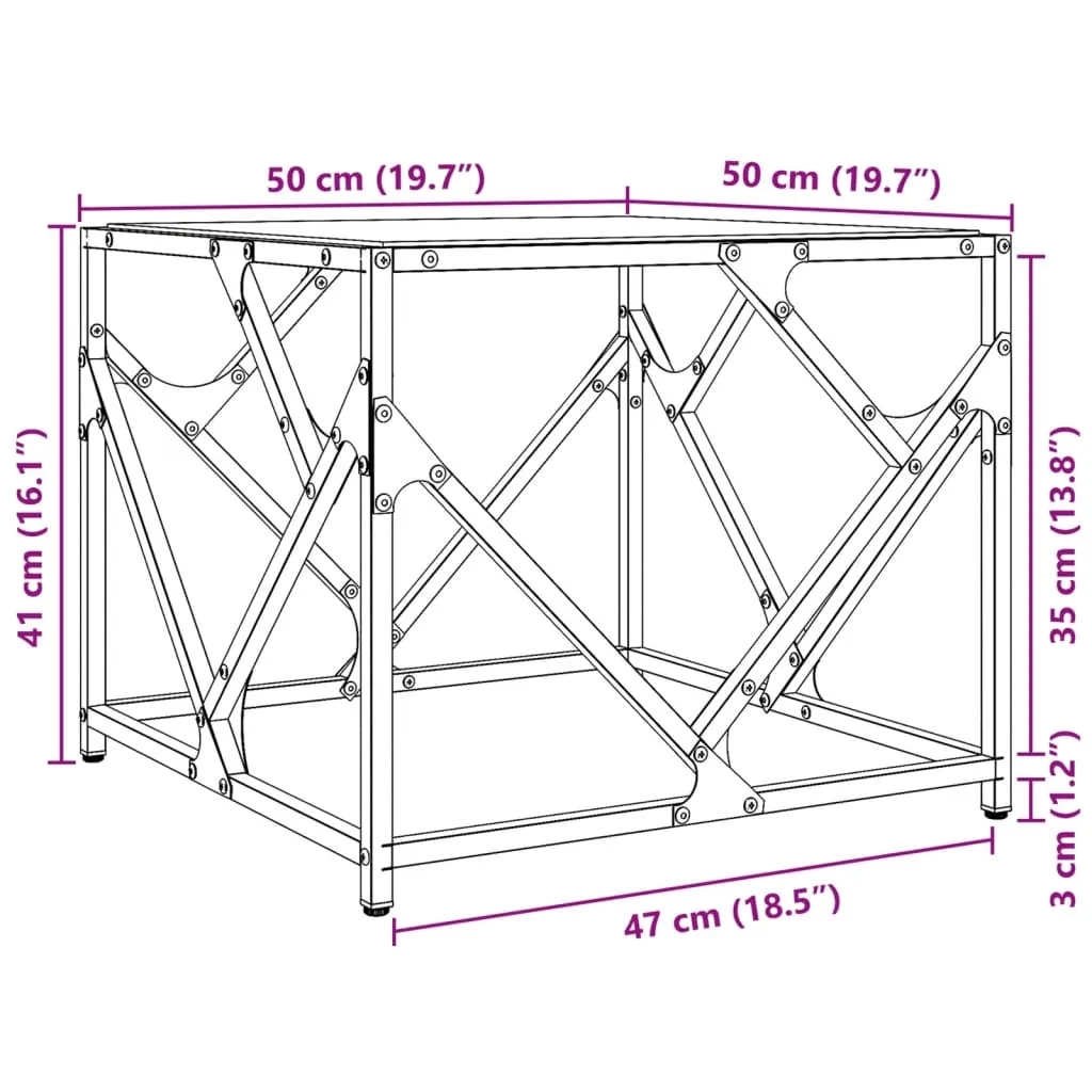 Coffee Table with Black Glass Top 50x50x41 cm Steel
