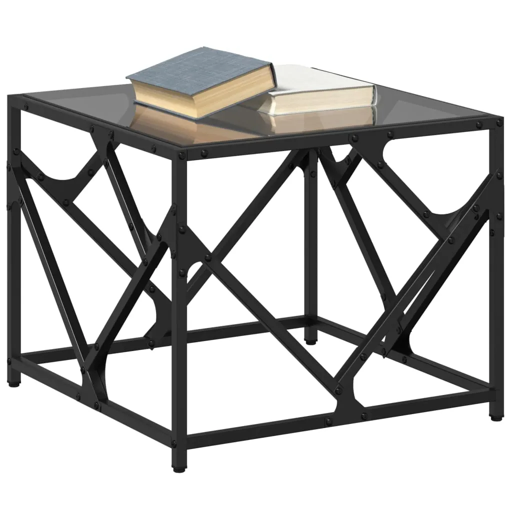 Coffee Table with Black Glass Top 50x50x41 cm Steel