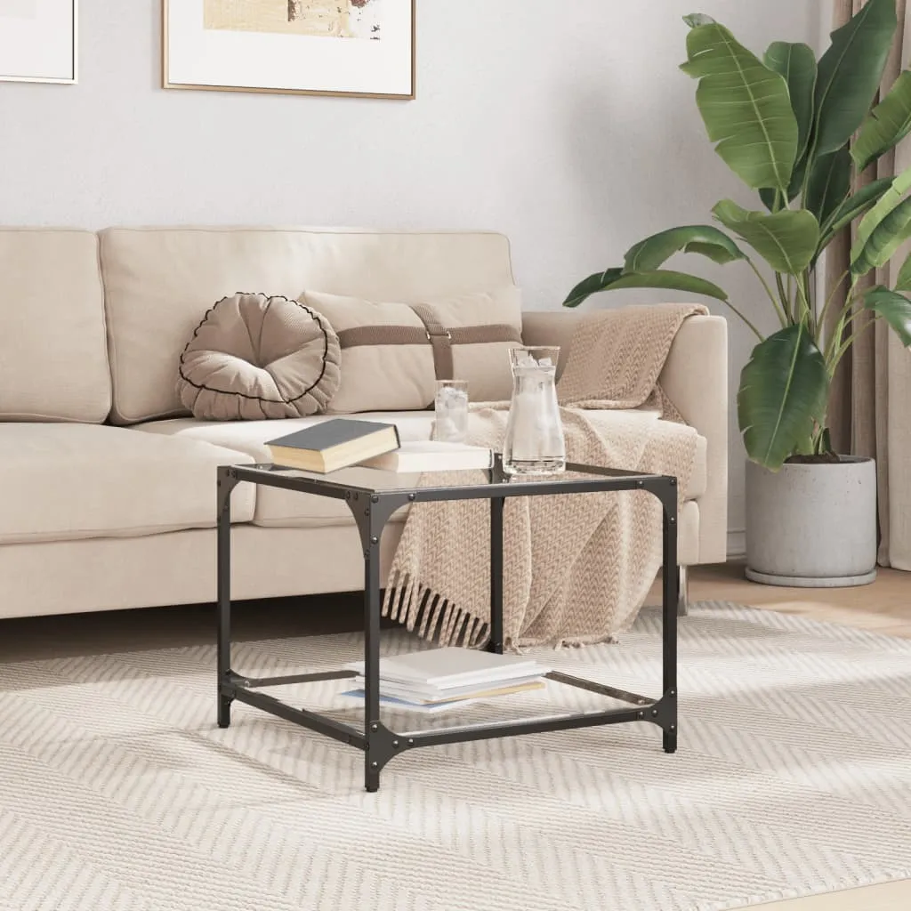 Coffee Table with Transparent Glass Top 50x50x40 cm Steel