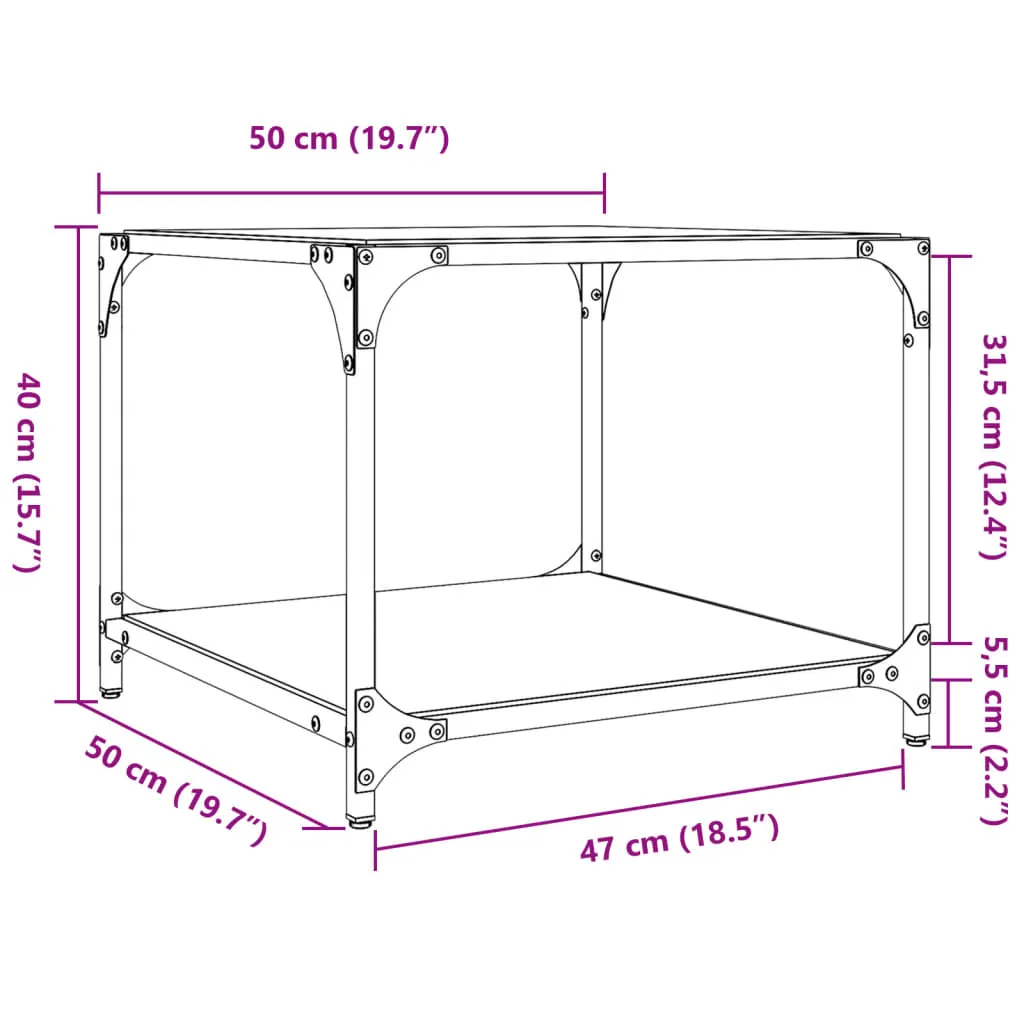 Coffee Table with Transparent Glass Top 50x50x40 cm Steel