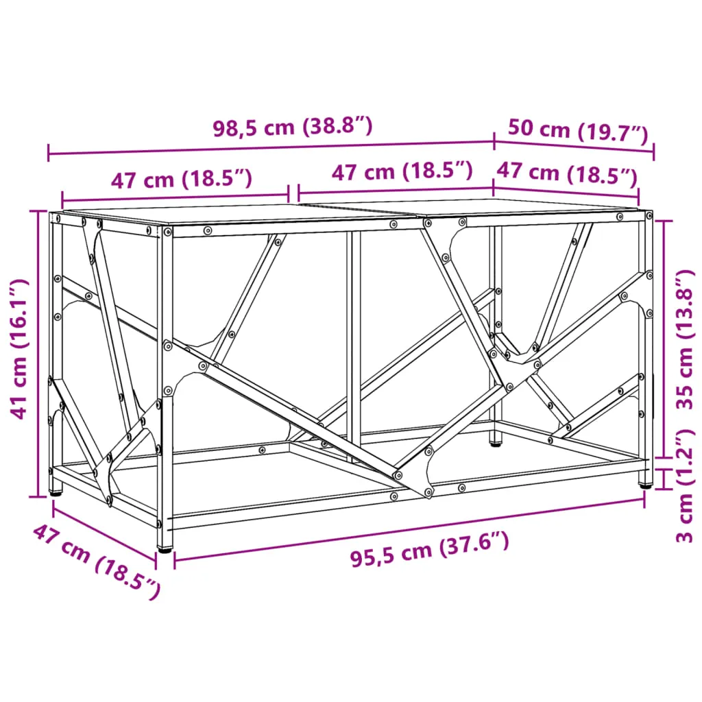Coffee Table with Transparent Glass Top 98.5x50x41 cm Steel