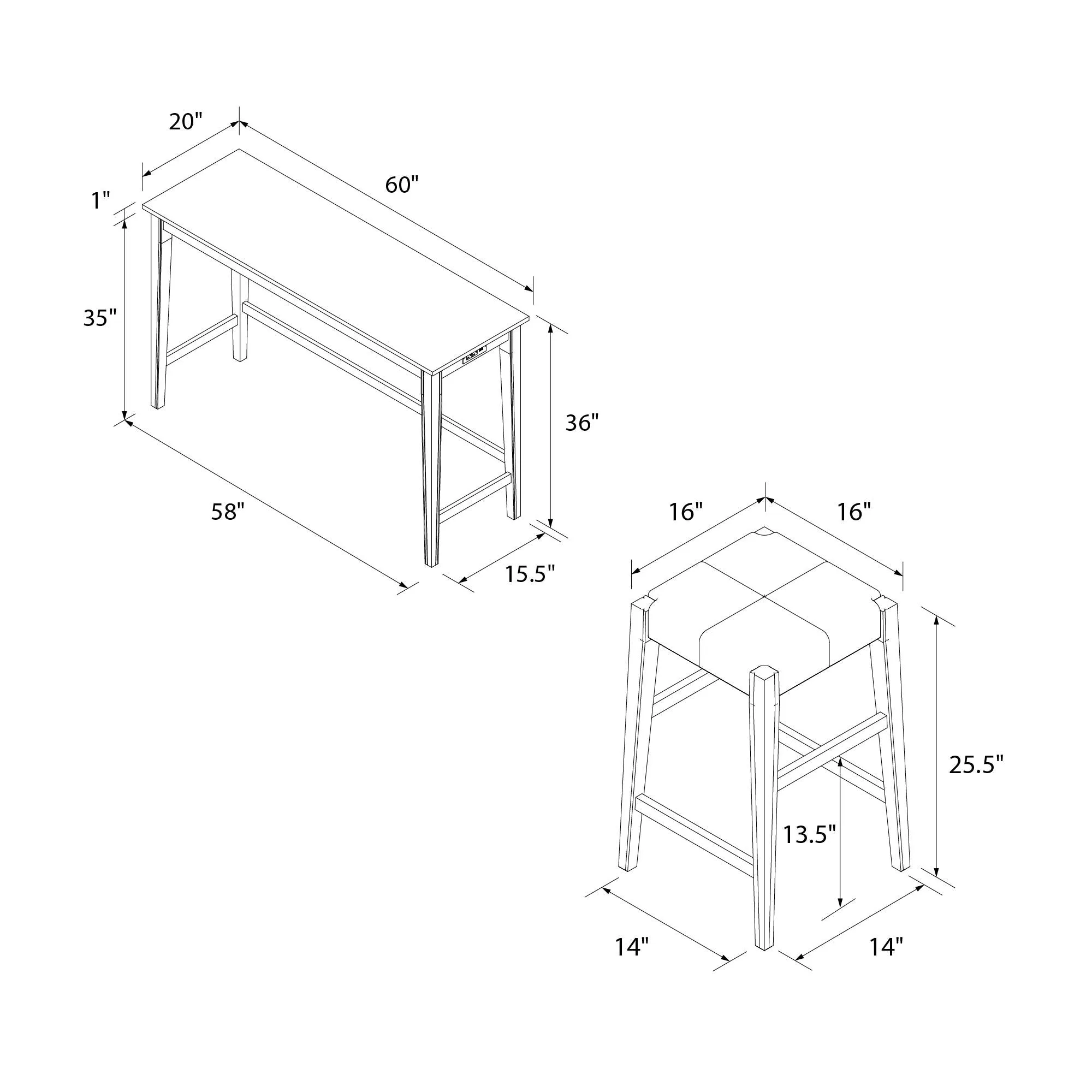 Dallon Sofa Table with 3 Stools and USB Charger