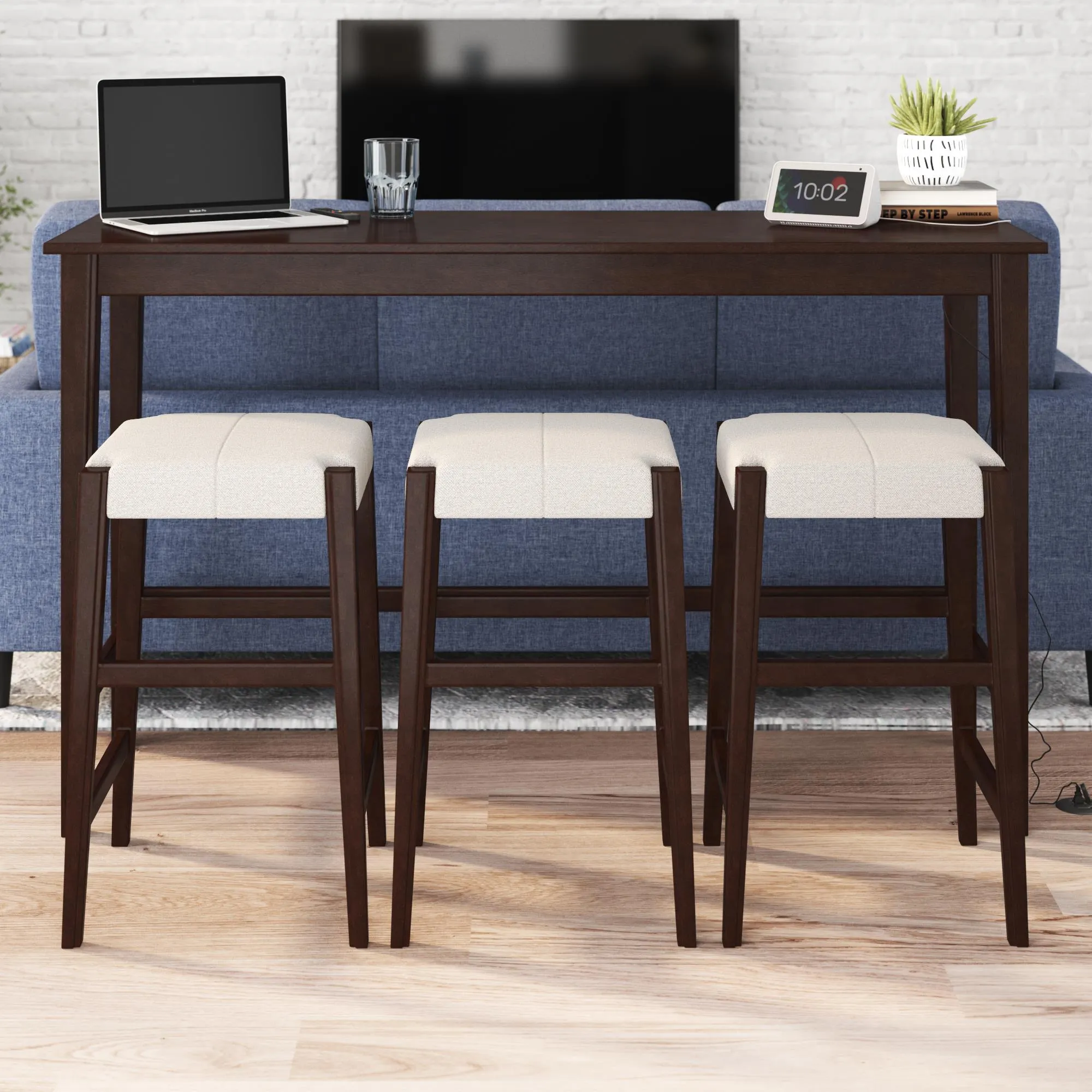 Dallon Sofa Table with 3 Stools and USB Charger