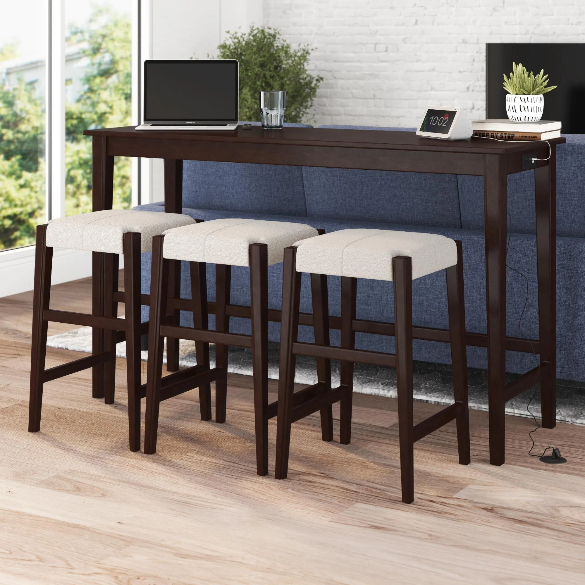 Dallon Sofa Table with 3 Stools and USB Charger