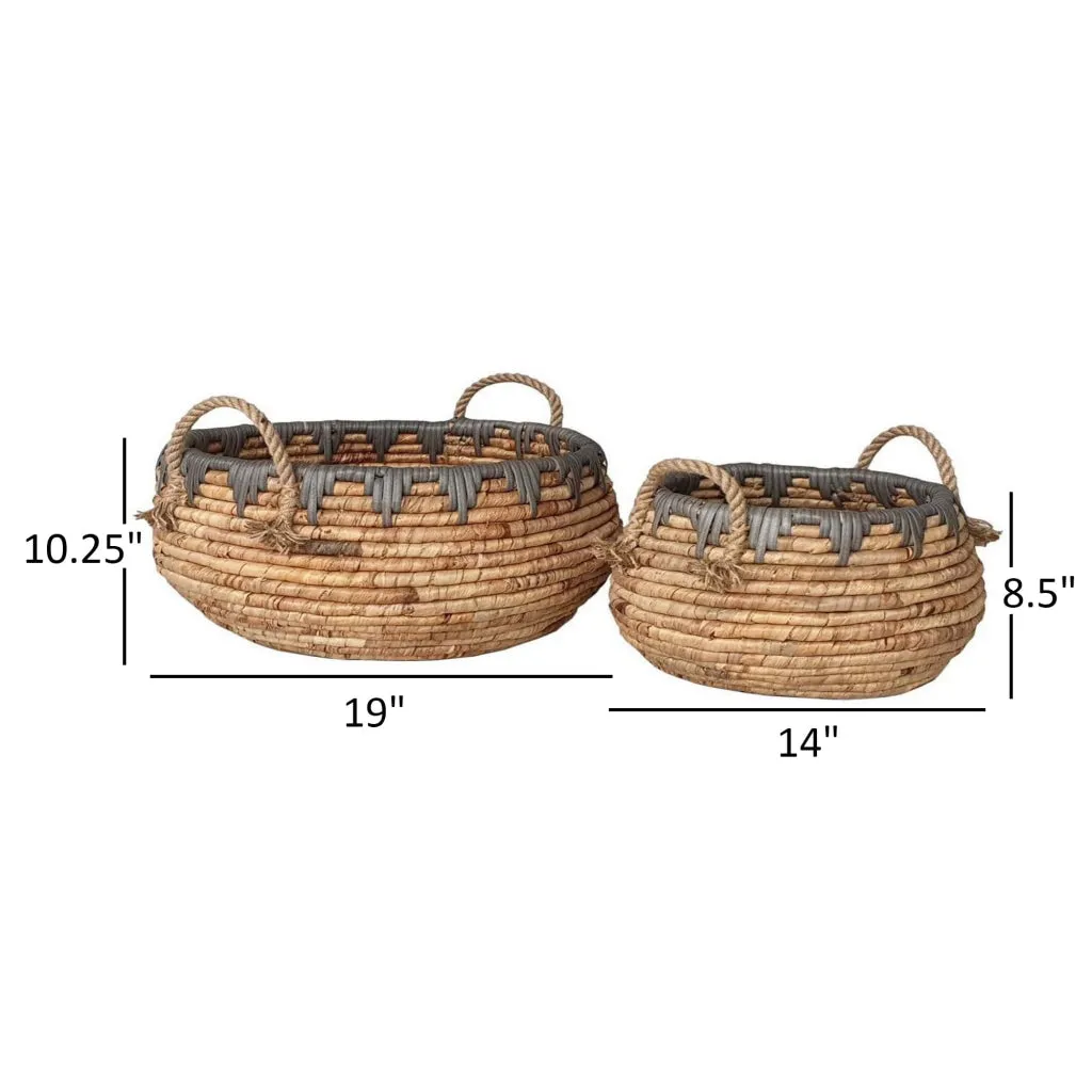 Decorative Storage Basket Set of 2, Handwoven Water Hyacinth Fiber, Brown By Casagear Home
