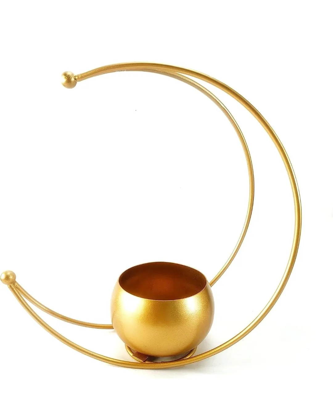 Dream Deco Metal Geometric Design Vase with Gold Finish - Designer Moon Shape Vase Gold Metal Moon Shape Flower Pot, Table Decorative Flower Pot (Size 24 x 24cm)