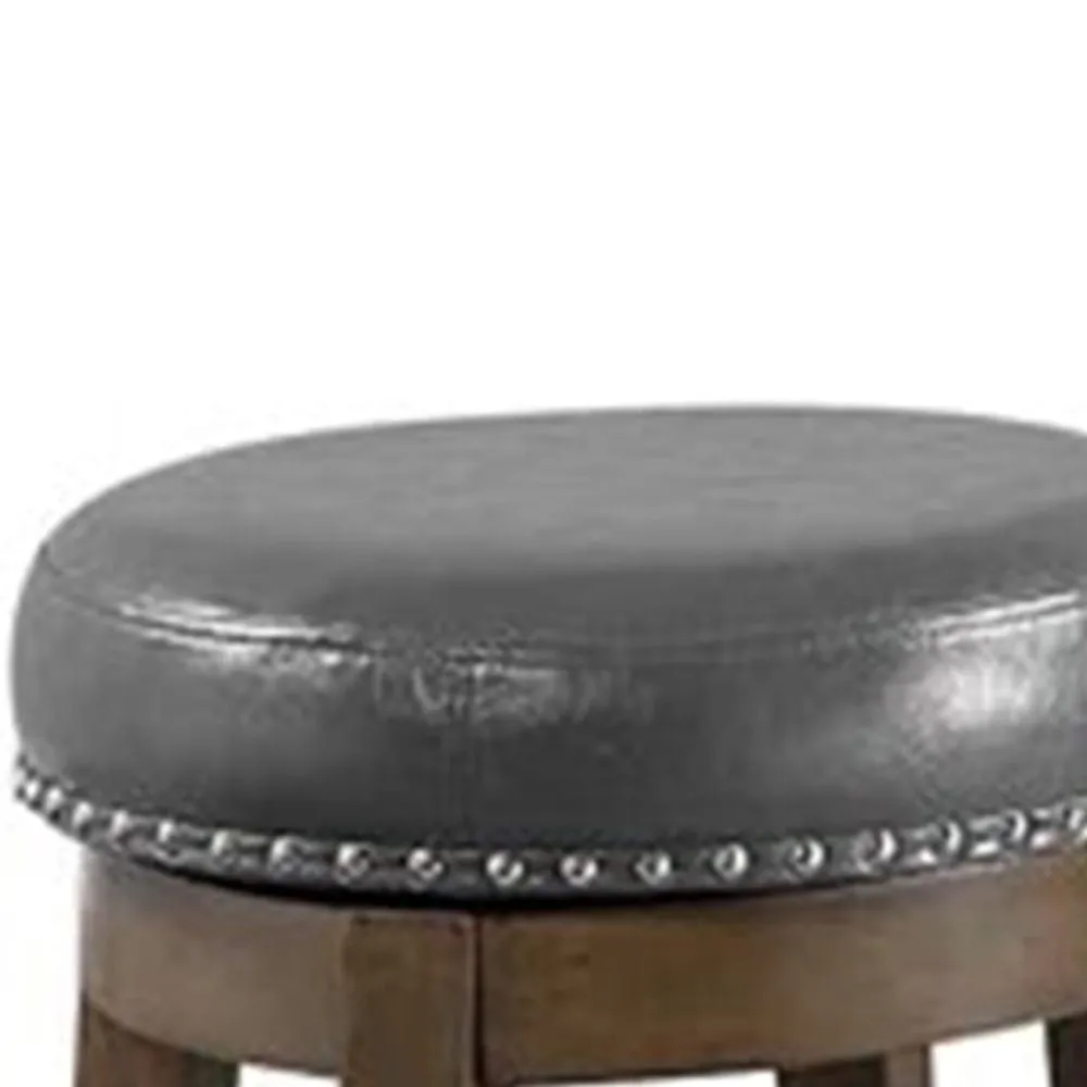 Drue 18 Inch Set of 2 Swivel Stools, Nailhead Trim, Gray Faux Leather  By Casagear Home