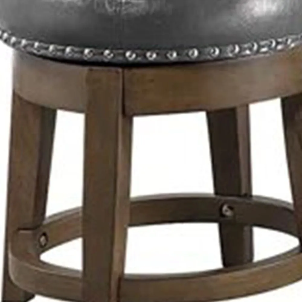 Drue 18 Inch Set of 2 Swivel Stools, Nailhead Trim, Gray Faux Leather  By Casagear Home