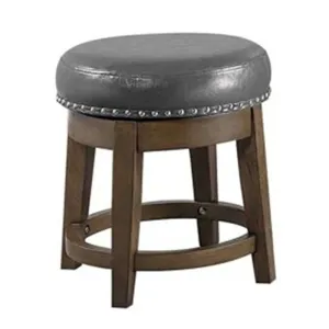 Drue 18 Inch Set of 2 Swivel Stools, Nailhead Trim, Gray Faux Leather  By Casagear Home