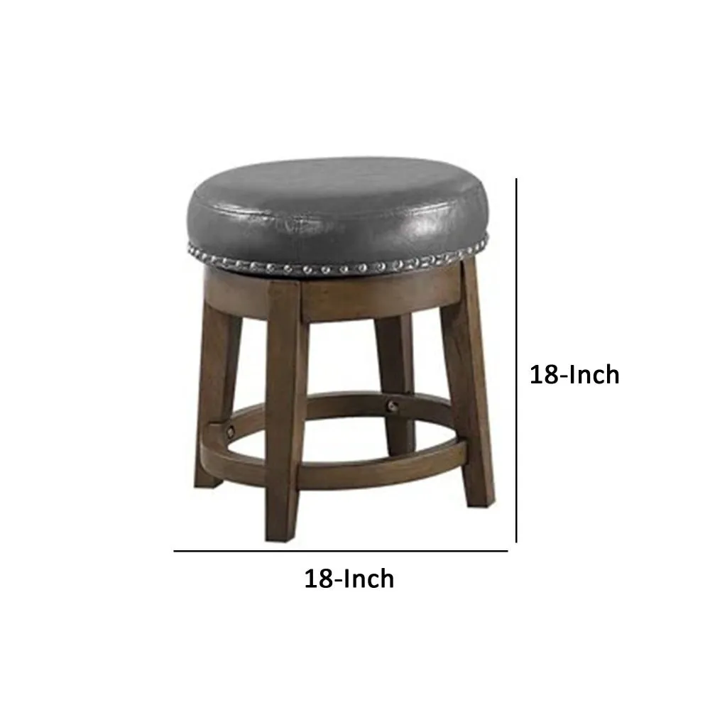 Drue 18 Inch Set of 2 Swivel Stools, Nailhead Trim, Gray Faux Leather  By Casagear Home