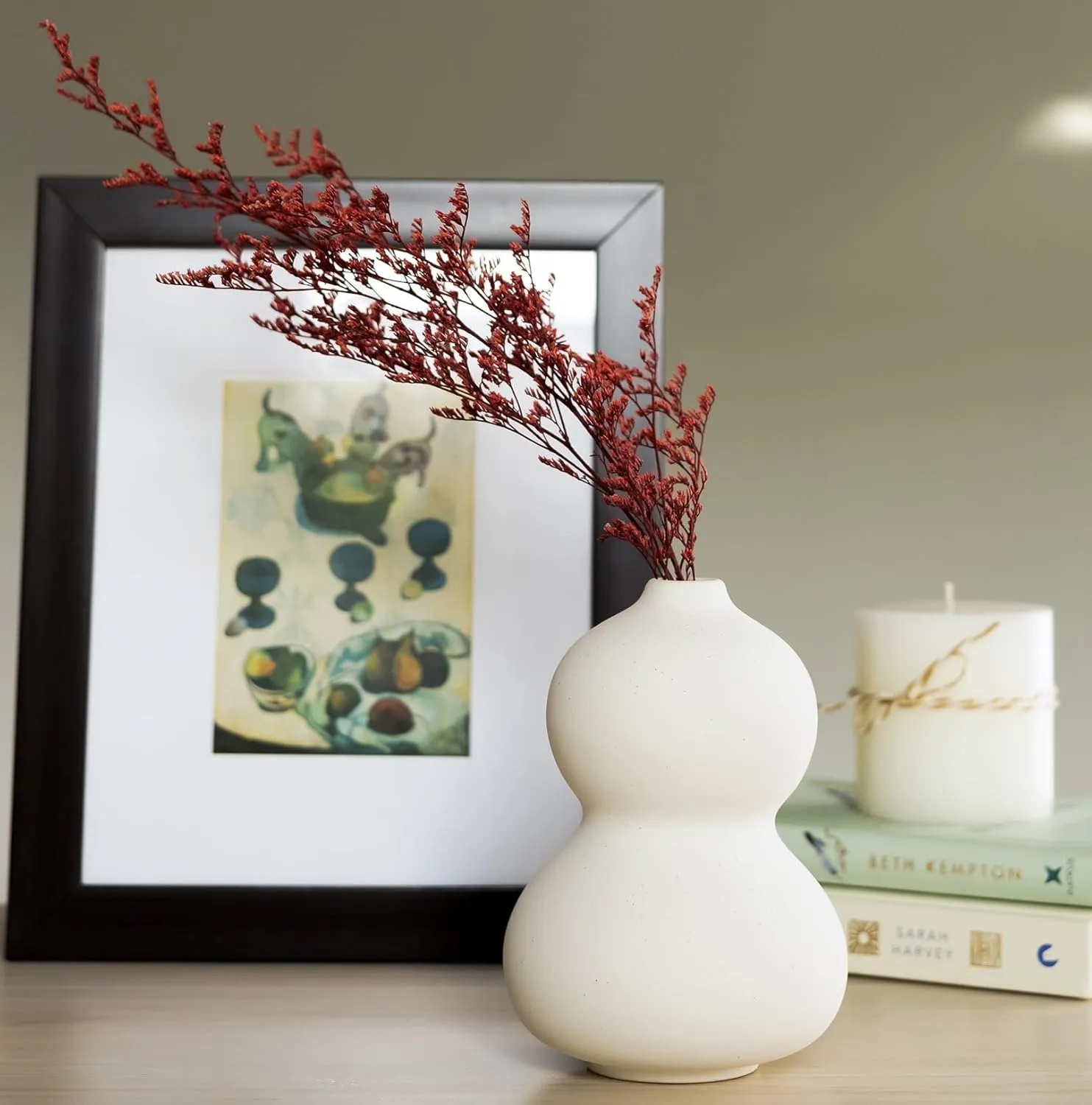 Earthystone Flower Vase for Home Décor- Flower Vases Home Decor- Flower Vase Big Size- Ceramic Vase- Vase for Living Room,Waterproof Earthy Matte Finish,Peanut Shape,6 Inches,White