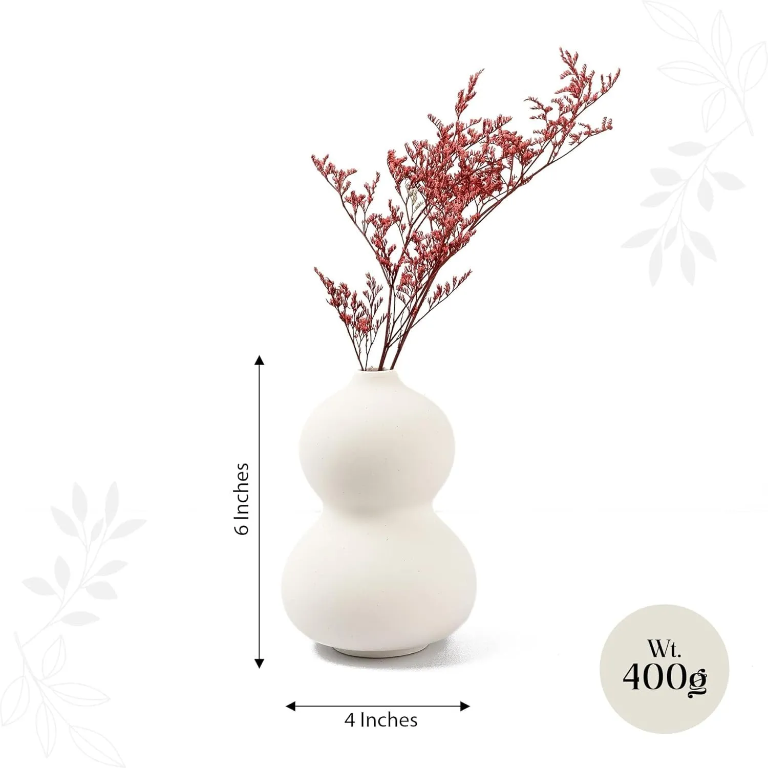 Earthystone Flower Vase for Home Décor- Flower Vases Home Decor- Flower Vase Big Size- Ceramic Vase- Vase for Living Room,Waterproof Earthy Matte Finish,Peanut Shape,6 Inches,White