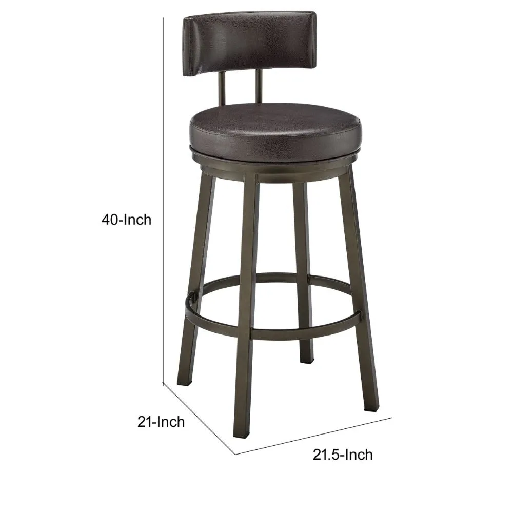 Eleanor 30 Inch Swivel Bar Stool Chair, Round Mocha Brown Faux Leather Seat By Casagear Home