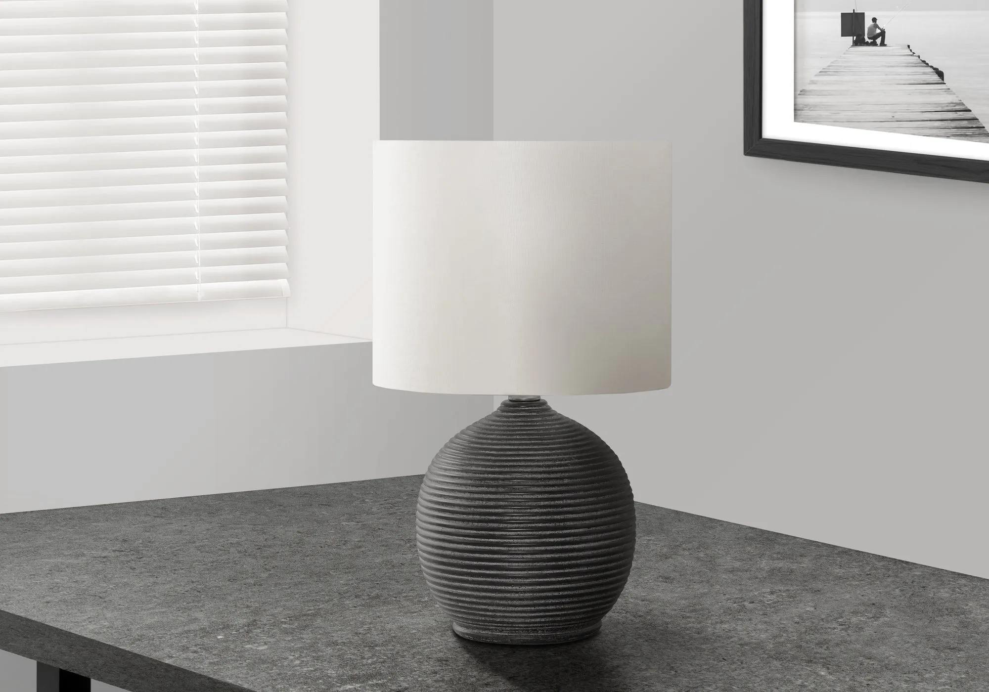 Elegance Illuminare: 16 inch Black Resin Lamp with Ivory Cream Shade - Contemporary Masterpiece