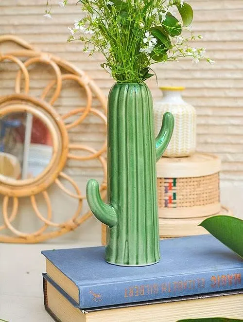 FARKRAFT Flower Vase/Pampas Grass Vase/Ceramic Vase/Cactus Shaped Vase/Home Decor Centrepiece/Decor Showpiece Size : 8 Inches