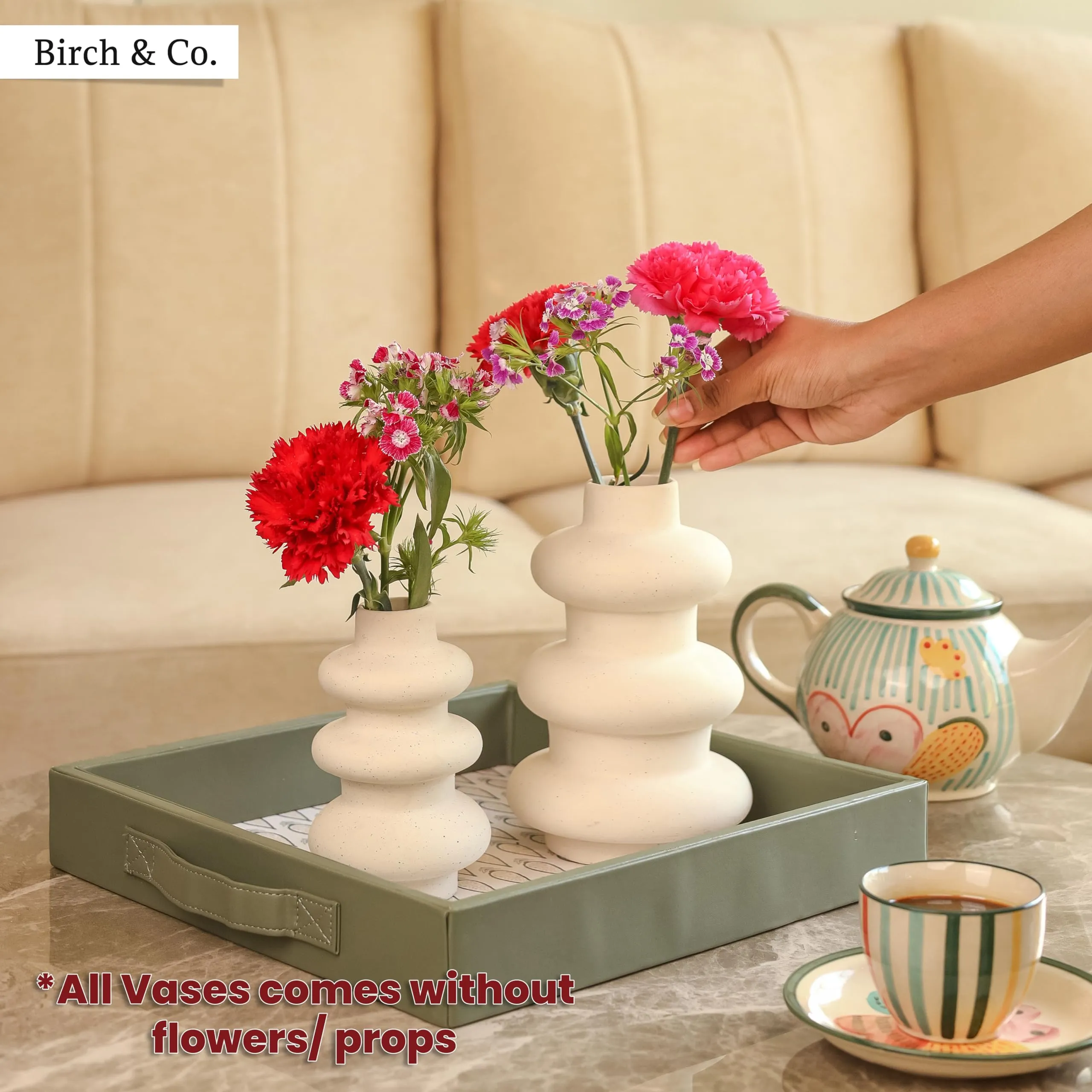 Flower Vase - Vase - Vases for Home Décor - Flower Vases Home Decor - Flower Vase Big Size - Ceramic Vase - Vase for Living Room, Waterproof Earthy Matte Finish, Wave Shape, 6 * 9", White, 2 Pcs.