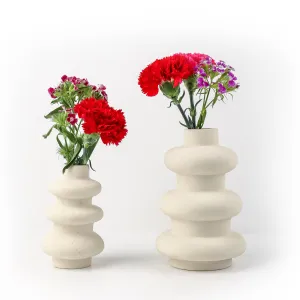 Flower Vase - Vase - Vases for Home Décor - Flower Vases Home Decor - Flower Vase Big Size - Ceramic Vase - Vase for Living Room, Waterproof Earthy Matte Finish, Wave Shape, 6 * 9", White, 2 Pcs.