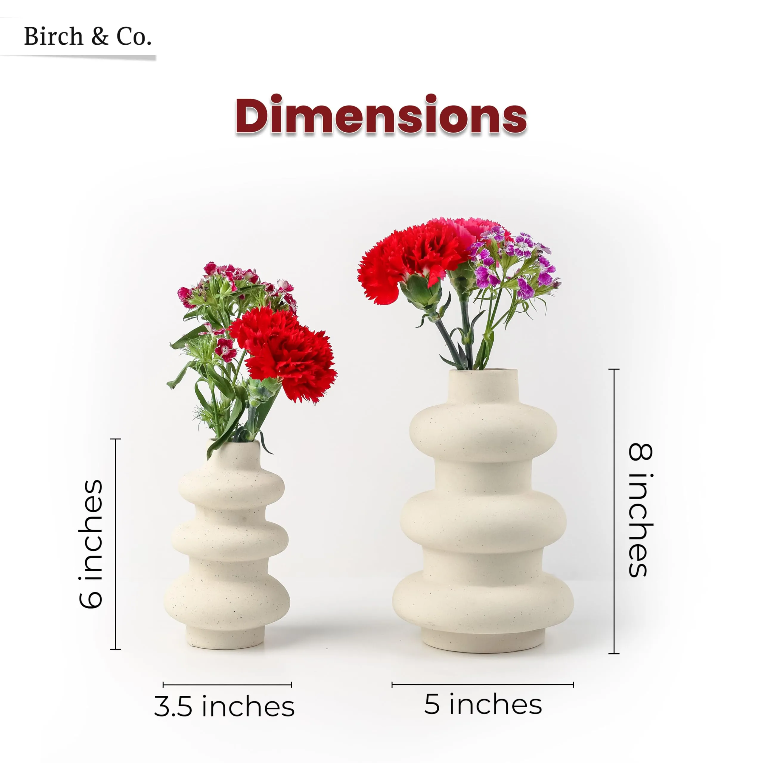 Flower Vase - Vase - Vases for Home Décor - Flower Vases Home Decor - Flower Vase Big Size - Ceramic Vase - Vase for Living Room, Waterproof Earthy Matte Finish, Wave Shape, 6 * 9", White, 2 Pcs.