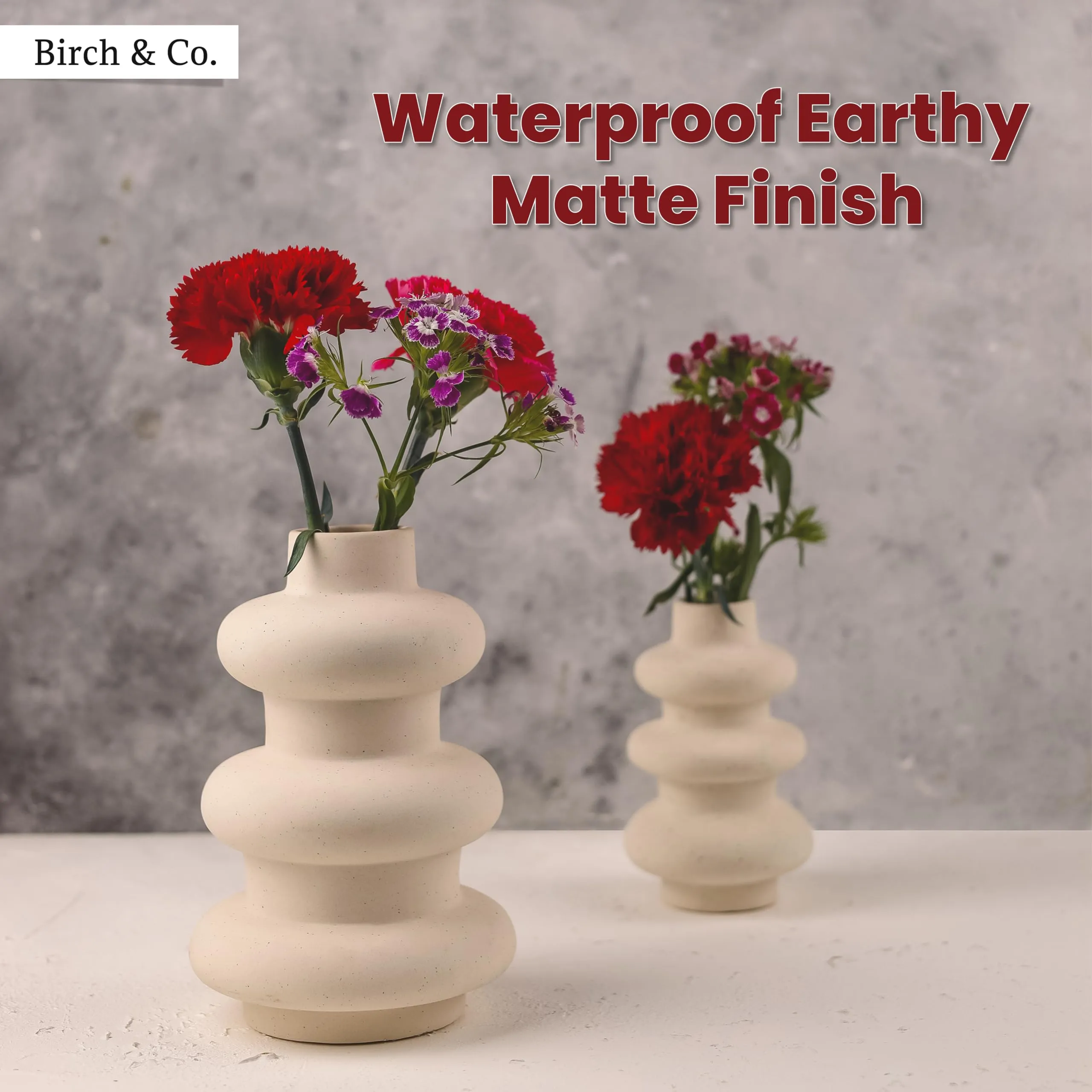Flower Vase - Vase - Vases for Home Décor - Flower Vases Home Decor - Flower Vase Big Size - Ceramic Vase - Vase for Living Room, Waterproof Earthy Matte Finish, Wave Shape, 6 * 9", White, 2 Pcs.