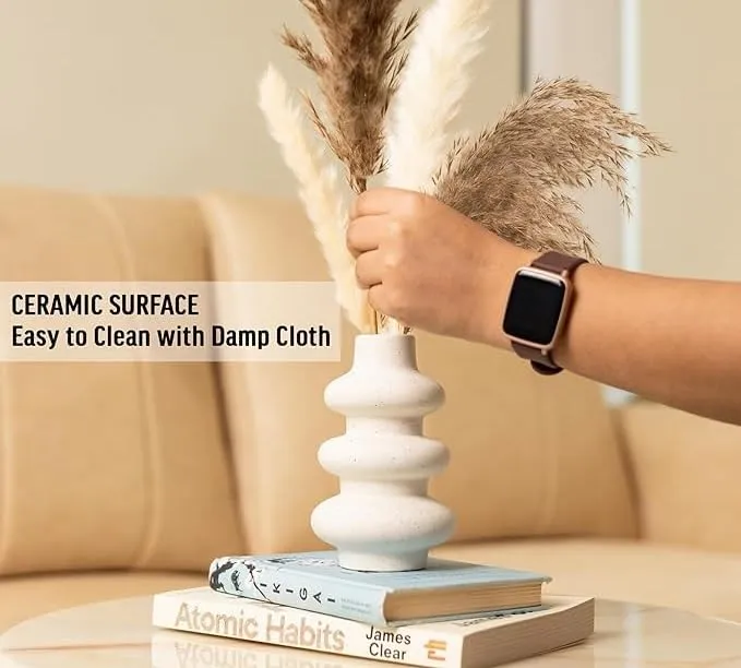 Flower Vase- Vase- Vases for Home Décor- Flower Vases Home Decor- Flower Vase Big Size- Ceramic Vase- Vase for Living Room,Waterproof Earthy Matte Finish,Wave Shape,6 Inches,White