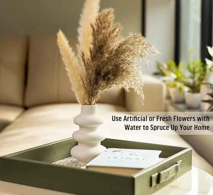Flower Vase- Vase- Vases for Home Décor- Flower Vases Home Decor- Flower Vase Big Size- Ceramic Vase- Vase for Living Room,Waterproof Earthy Matte Finish,Wave Shape,6 Inches,White