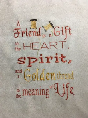 Girl Reading a Book - Golden Friend Words - Reading Pillow Embroidery Design