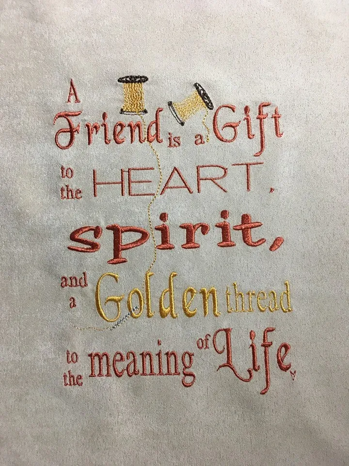 Girl Reading a Book - Golden Friend Words - Reading Pillow Embroidery Design
