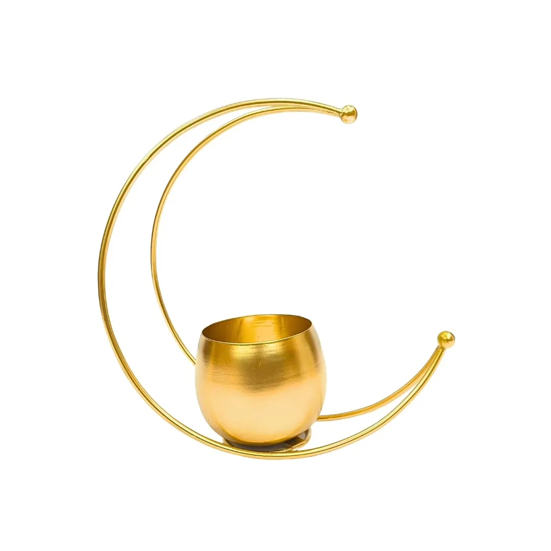 GR handicrafts Metal Geometric Design Vase with Gold Finish - Table Decorative Flower Pot (Moon vase) (Size: 26X26)