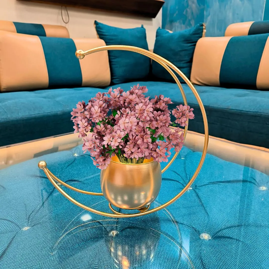 GR handicrafts Metal Geometric Design Vase with Gold Finish - Table Decorative Flower Pot (Moon vase) (Size: 26X26)