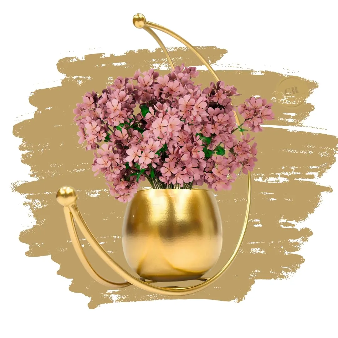 GR handicrafts Metal Geometric Design Vase with Gold Finish - Table Decorative Flower Pot (Moon vase) (Size: 26X26)