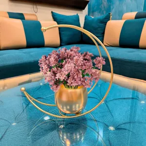 GR handicrafts Metal Geometric Design Vase with Gold Finish - Table Decorative Flower Pot (Moon vase) (Size: 26X26)