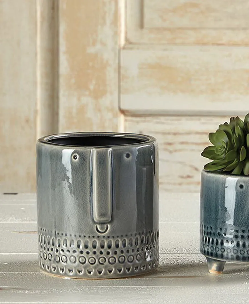 Grey Glazed Face Planter