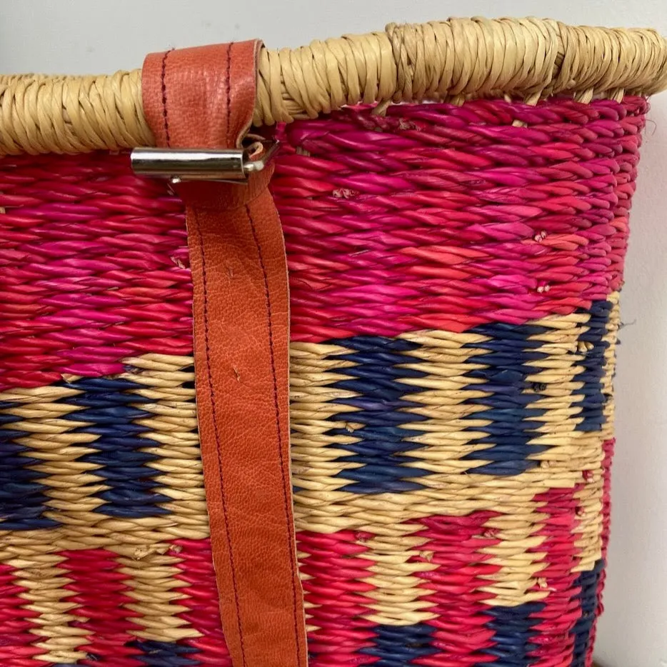 Handcrafted Pink & Blue Bike Basket