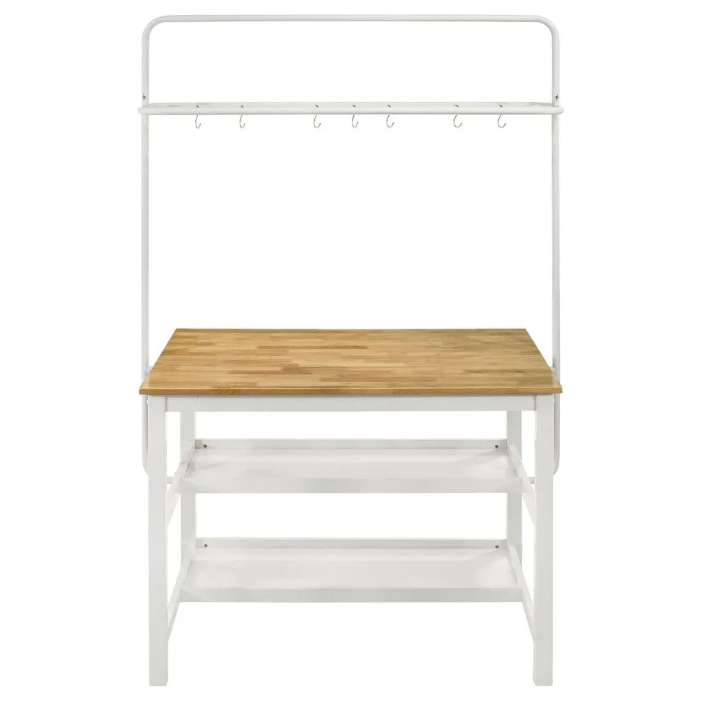 Hoa 77 Inch Counter Height Kitchen Table, Racks, Hook Stand, White Wood By Casagear Home