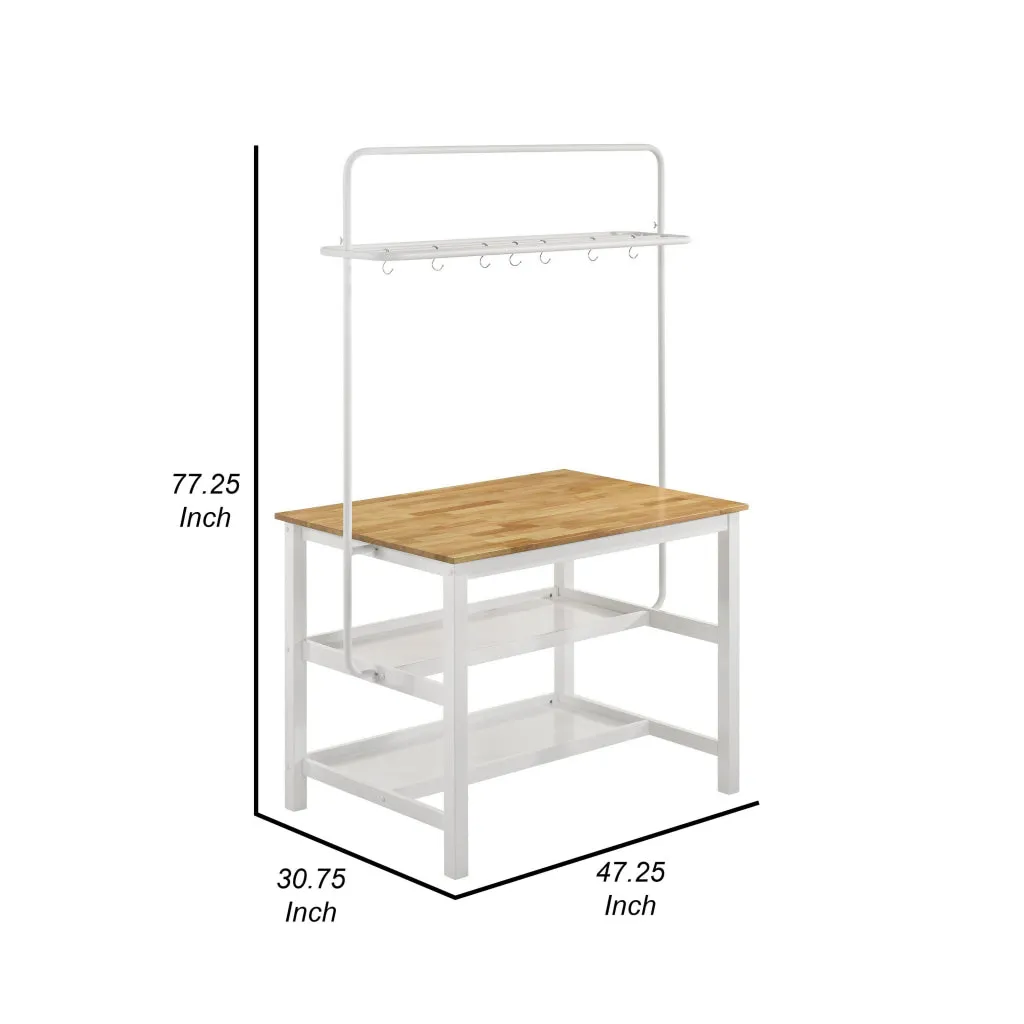 Hoa 77 Inch Counter Height Kitchen Table, Racks, Hook Stand, White Wood By Casagear Home