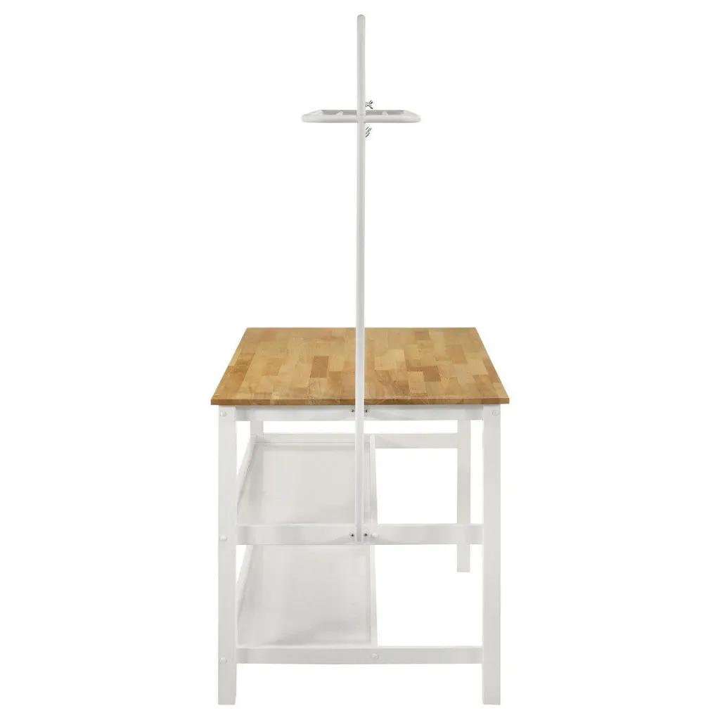 Hoa 77 Inch Counter Height Kitchen Table, Racks, Hook Stand, White Wood By Casagear Home
