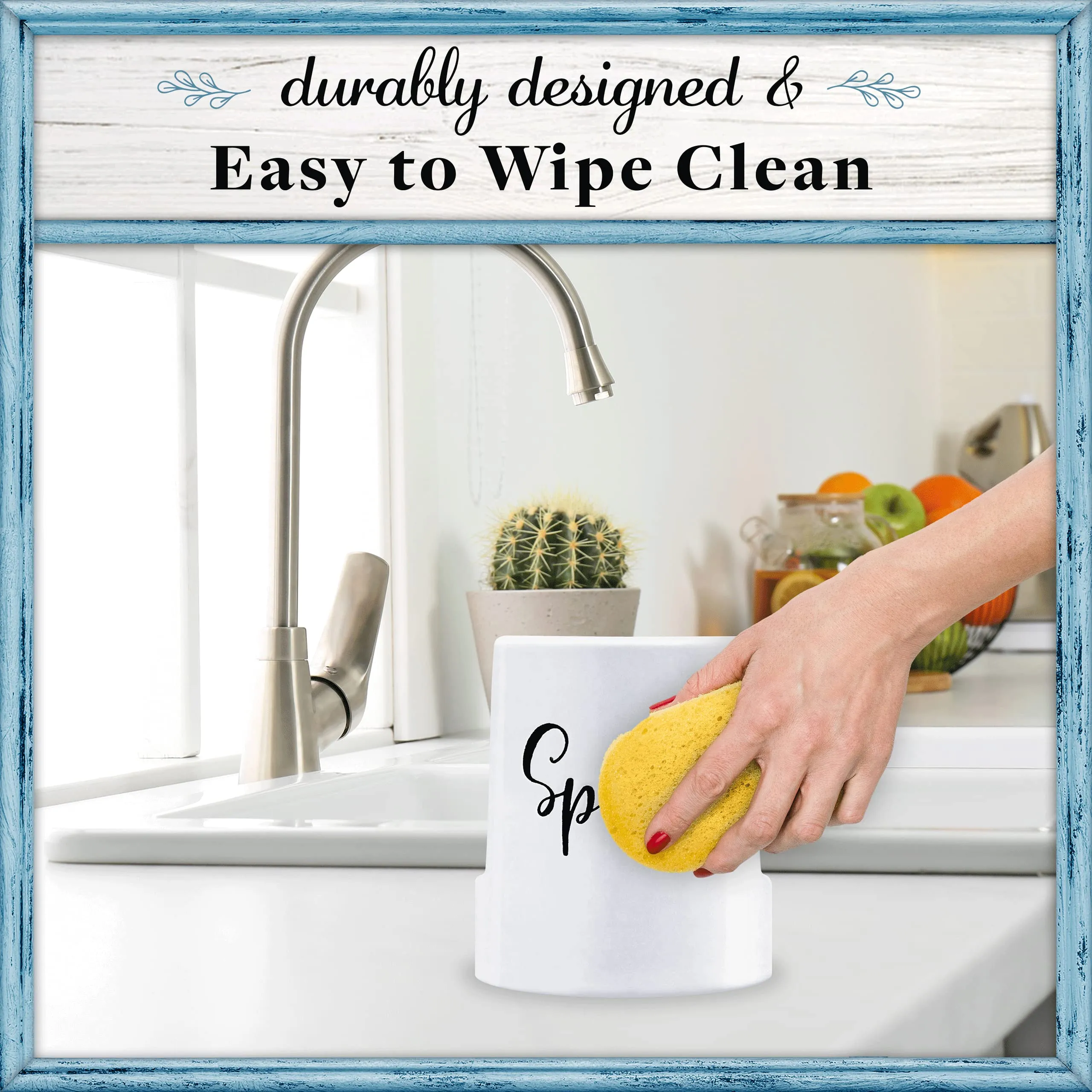 Home Acre Designs Sponge Holder for Kitchen Sink - Rustic Farmhouse Home & Kitchen Decor - White Ceramic