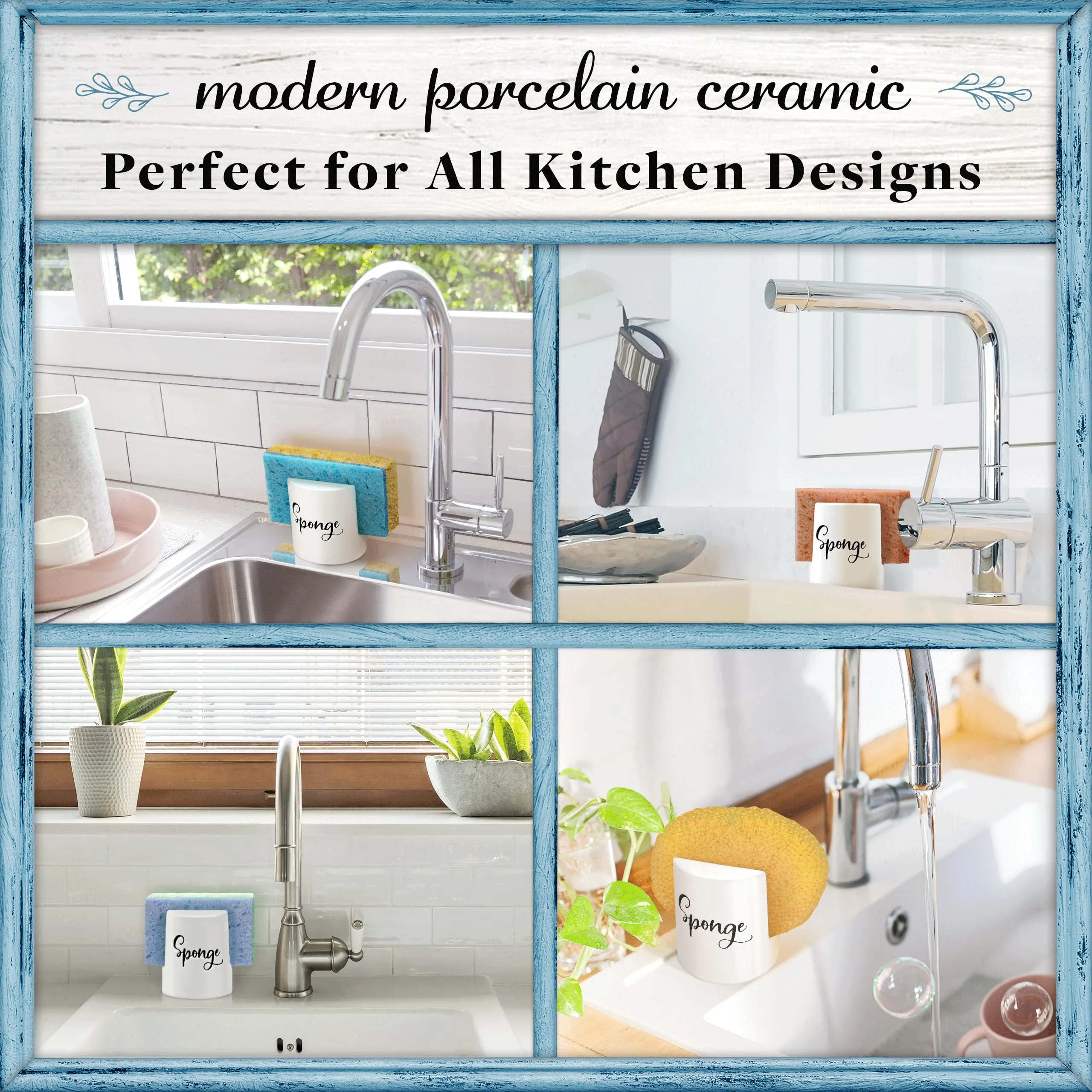 Home Acre Designs Sponge Holder for Kitchen Sink - Rustic Farmhouse Home & Kitchen Decor - White Ceramic