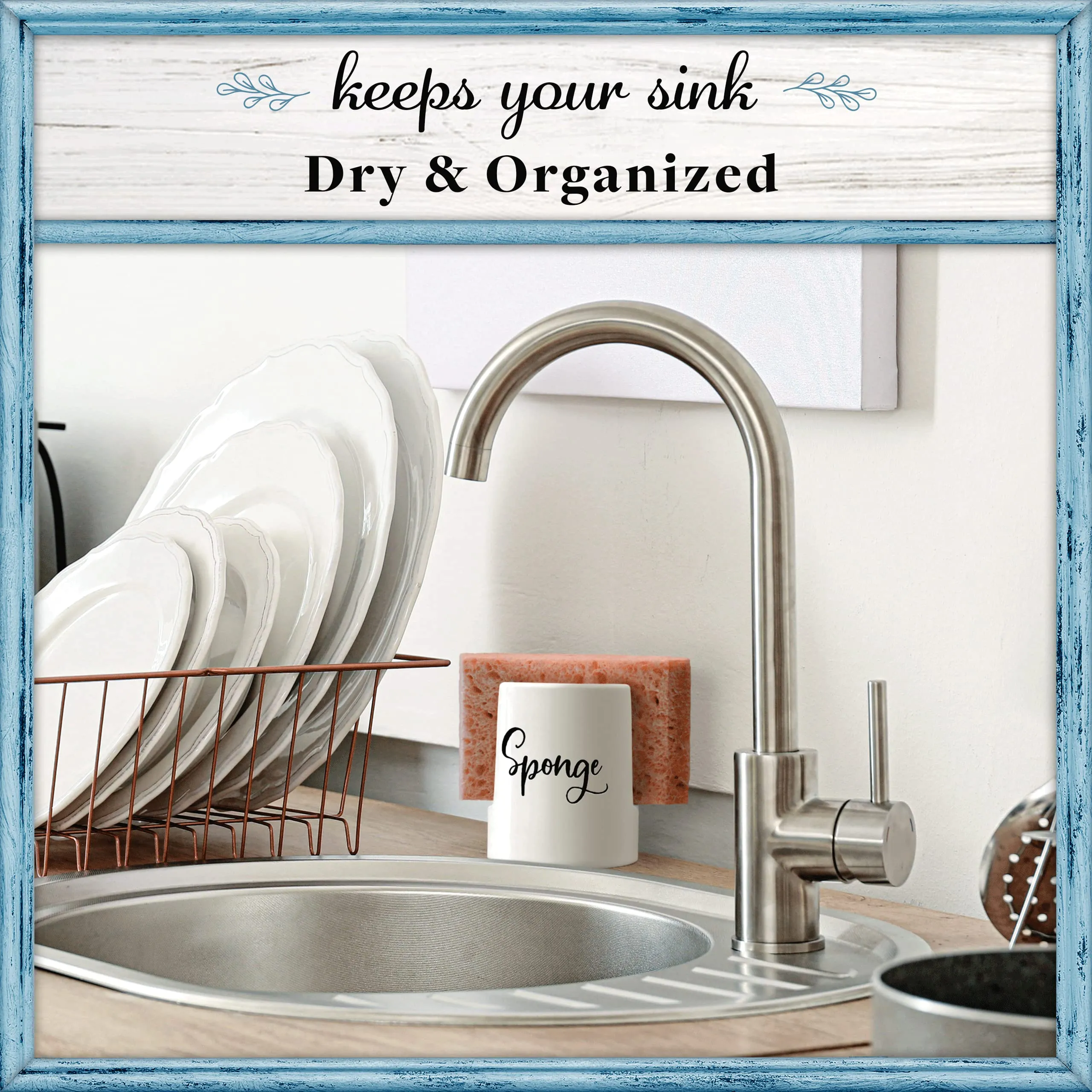 Home Acre Designs Sponge Holder for Kitchen Sink - Rustic Farmhouse Home & Kitchen Decor - White Ceramic
