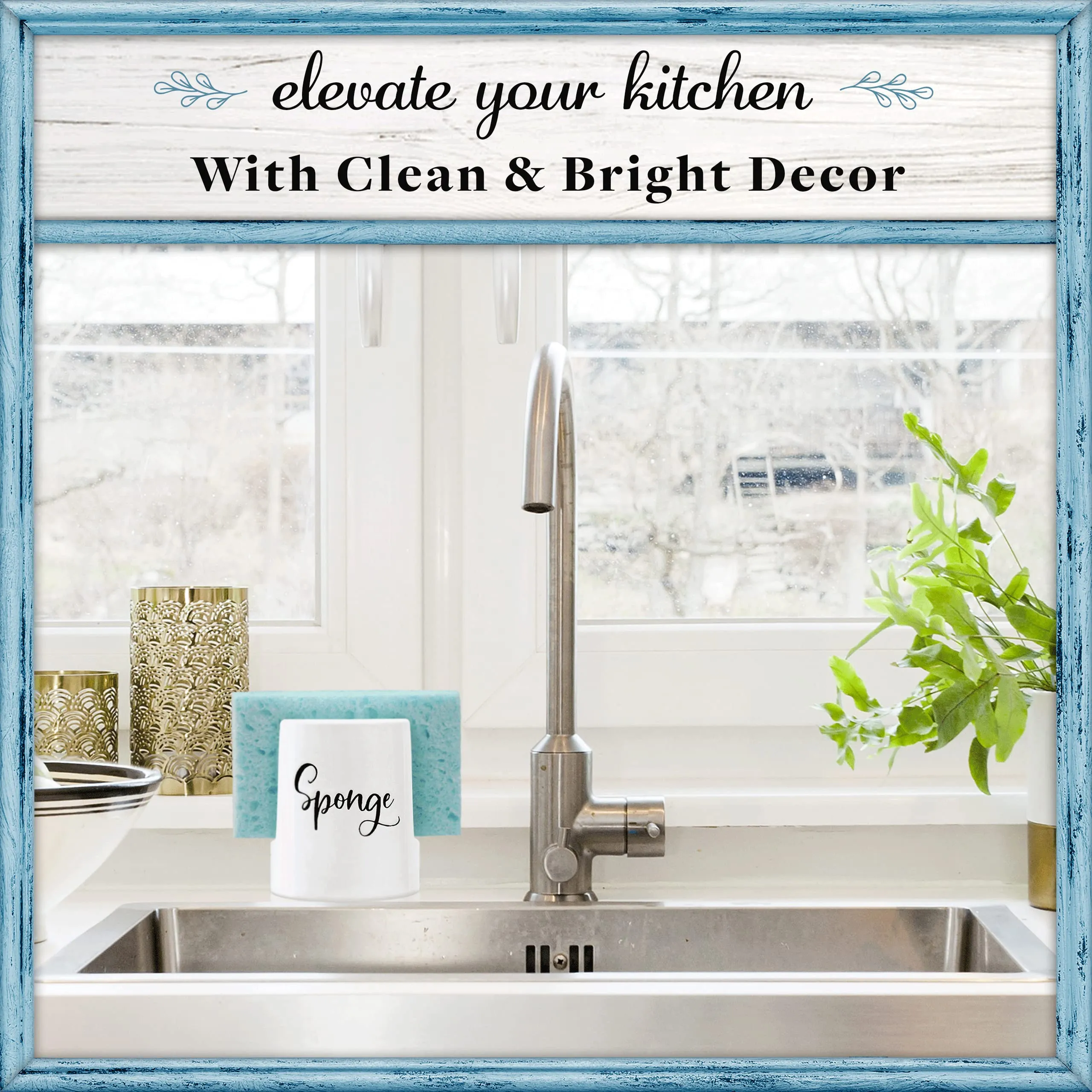 Home Acre Designs Sponge Holder for Kitchen Sink - Rustic Farmhouse Home & Kitchen Decor - White Ceramic